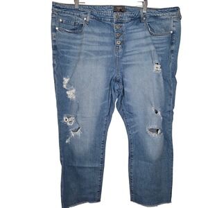 Torrid Crop Boyfriend Jeans Distressed Button Fly Ripped Plus Size 22